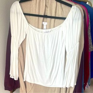 Rokoko Semi-Sheer White Off the Shoulder Blouse w Stretch size Small